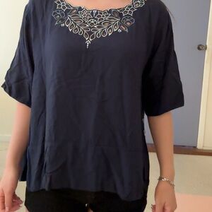 Chic Navy Embroidered Blouse